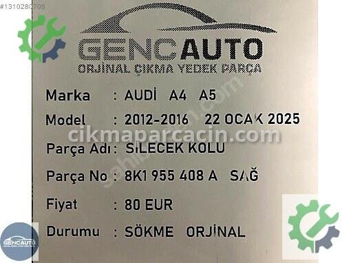 Audi A4 Silecek Kolu 8K1955408A çıkma parça