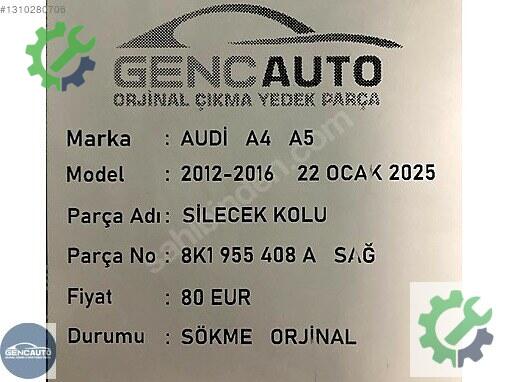 Audi A4 Silecek Kolu 8K1955408A çıkma parça