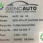 AUDİ A4 A5 TURBO RADYATÖRÜ SÖKME ORJ 8K0145805 P
