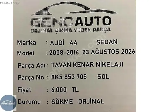 Audi A4 Kesme Tavan Sacı 8K5853704 çıkma parça