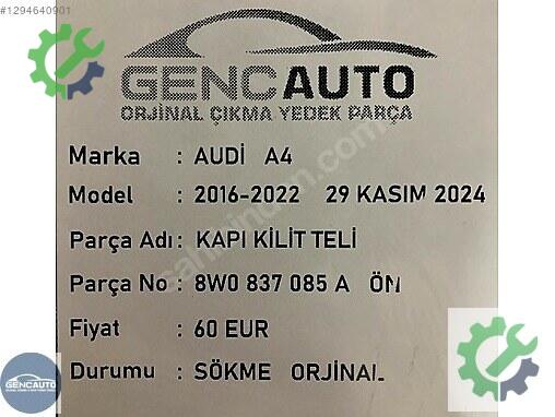 Audi A4 Kapı (Arka Sağ) 8W0837085A çıkma parça