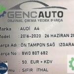 AUDİ A4 ÖN TAMPON SAĞ IZGARA KROMLU TİP SIFIR İTH OEM 8W0807682