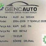AUDİ A4 SEDAN KAPI SAĞ ÖN SÖKME ORJİNAL 8E0 BEYAZ