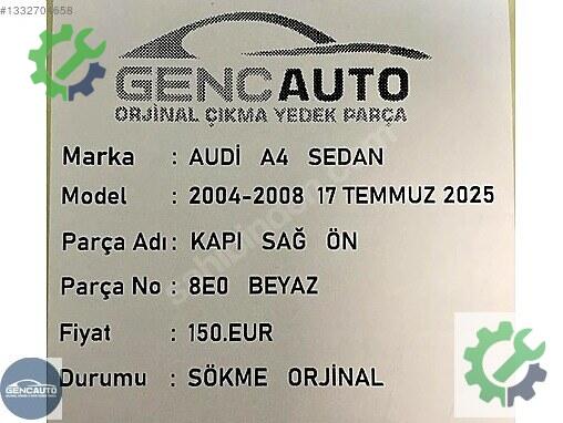 Audi A4 Sağ Ön Kapı çıkma parça