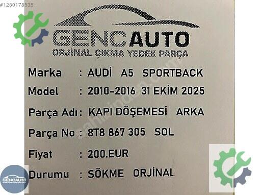 Audi A5 Arka Kapı 8T8867306 çıkma parça