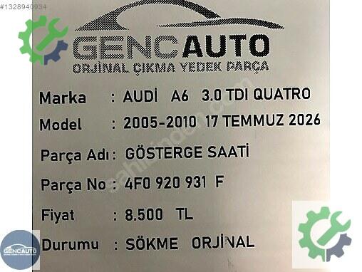 Audi A6 Gösterge Saati 4F0920931 çıkma parça