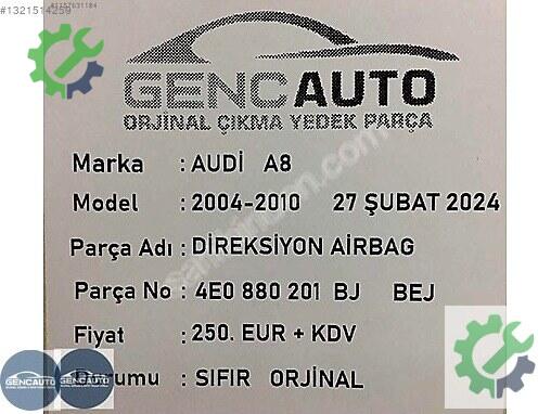 Audi A8 Airbag Beyni (SRS) 4E0880201 çıkma parça