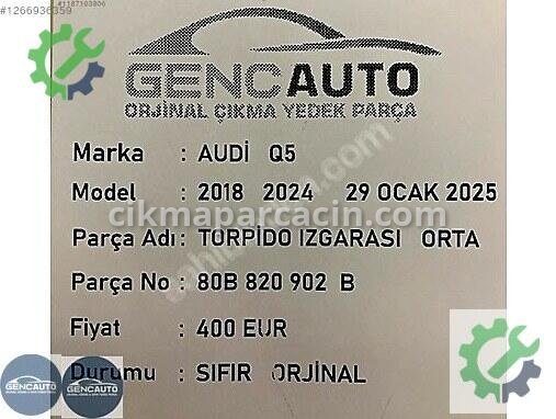 Audi Q5 Panjur 80B820902 çıkma parça