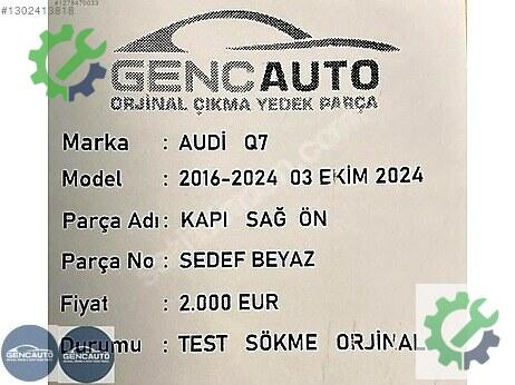 Audi Q7 Ön Kapı çıkma parça