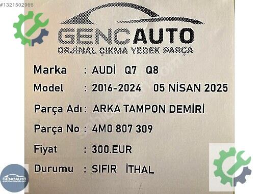 Audi Q7 Arka Tampon Demiri 4M0807309 çıkma parça