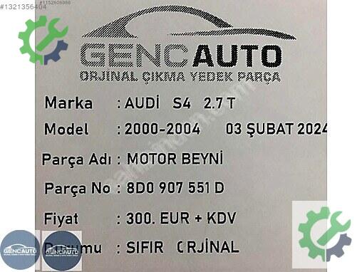 Audi S Serisi Motor Beyni 8D0907551 çıkma parça