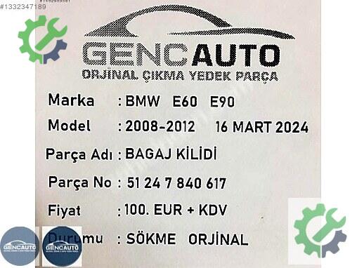 BMW 5 Serisi Bagaj Kilidi 51247840617 çıkma parça