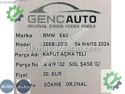 BMW 5 Serisi Kaput Açma Teli 4419132 çıkma parça