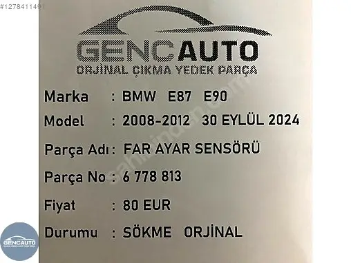 BMW 1 Serisi Far Ayar Düğmesi 6778813 çıkma parça