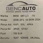 BMW E87 LCI 116 KAPI OPAK SİYAH SÖKME ORJİNAL SOL ARKA