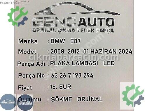 Diğer Plaka Lambası 63267193294 çıkma parça
