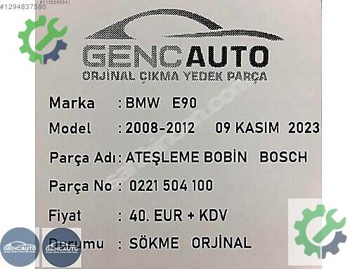 BMW 3 Serisi Ateşleme Bobini 0221504100 çıkma parça