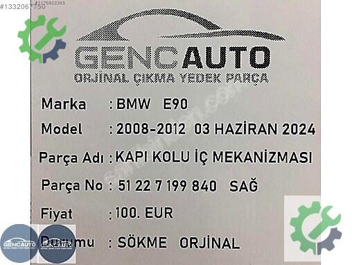 BMW 5 Serisi Kapı Kolu 51227199840 çıkma parça