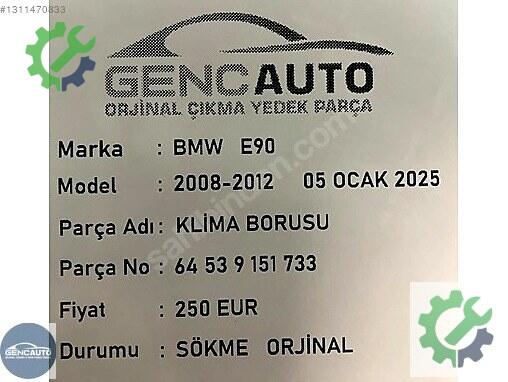 BMW 5 Serisi Klima Borusu 64539151733 çıkma parça