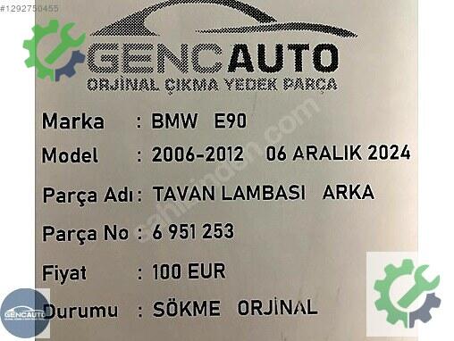 BMW 5 Serisi Arka Tavan Lambası 6951253 çıkma parça
