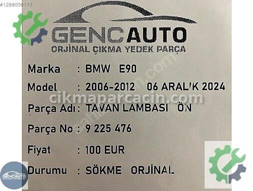BMW 5 Serisi Ön Tavan Lambası 9225476 çıkma parça