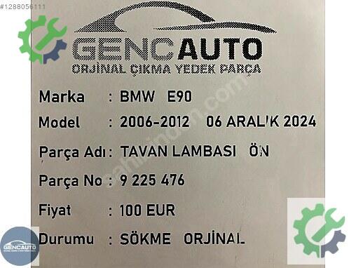 BMW 5 Serisi Ön Tavan Lambası 9225476 çıkma parça