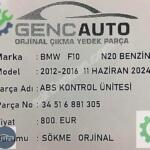 BMW F10 ABS KONTROL ÜNİTESİ SÖKME ORJ OEM 34516881305 N20 BENZİN