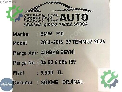 BMW 5 Serisi Airbag Beyni (SRS) 34526886189 çıkma parça