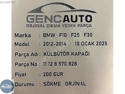 BMW 5 Serisi Külbütör Kapağı 11128570828 çıkma parça