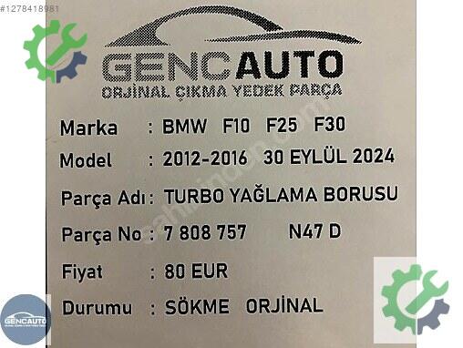 BMW 5 Serisi Yağlama Borusu 7808757 çıkma parça