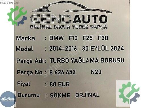 BMW 5 Serisi Yağlama Borusu 8626652 çıkma parça
