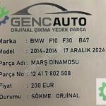 BMW F10 F30 B47 MARŞ DİNAMOSU SÖKME ORJ 12417802508