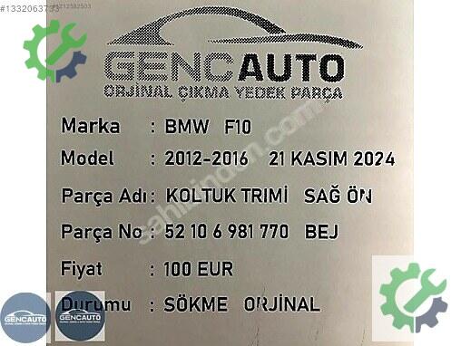 BMW 5 Serisi Bakalit 52106981770 çıkma parça