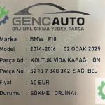 BMW F10 KOLTUK VİDA KAPAĞI ÖN SÖKME ORJ 52107340342 SAĞ BEJ