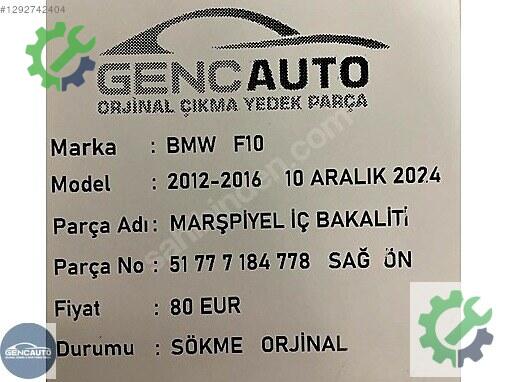 BMW 5 Serisi Bakalit 51777184778 çıkma parça