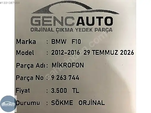 BMW 5 Serisi Mikrofon 9263744 çıkma parça