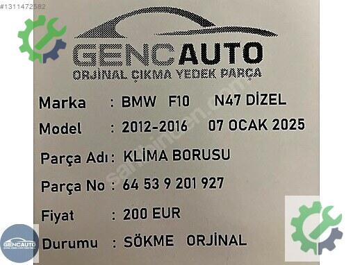 BMW 5 Serisi Klima Borusu 64539201927 çıkma parça