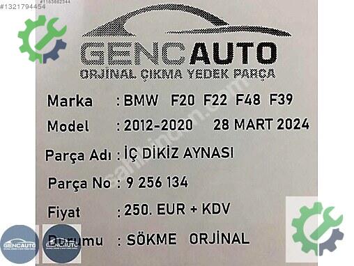 BMW 3 Serisi İç Ayna 9256134 çıkma parça