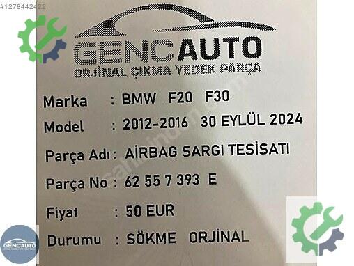 BMW 3 Serisi Airbag Sargısı 62557393E çıkma parça