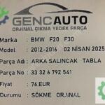 BMW F20 F30 ARKA SALINCAK TABLASI SÖKME ORJİNAL 33326792541