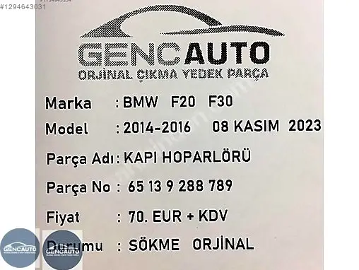 Wondex Kapı 65139288789 çıkma parça