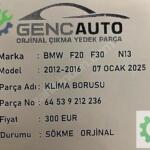 BMW F20 F30 N13 KLİMA BORUSU SÖKME ORJİNAL 64539212236