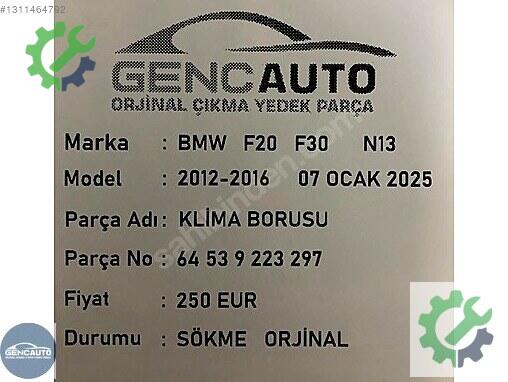 BMW 5 Serisi Klima Borusu 64539223297 çıkma parça