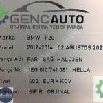 BMW F20 SAĞ FAR HALOJEN SIFIR ORJİNAL OEM 1EG010741081 HELLA