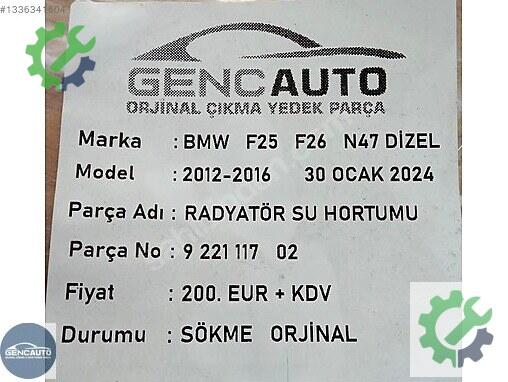 BMW X3 Radyatör Hortumu 922111702 çıkma parça
