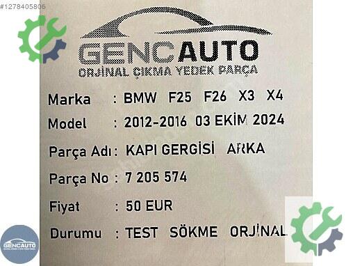 BMW X3 Arka Kapı 7205574 çıkma parça