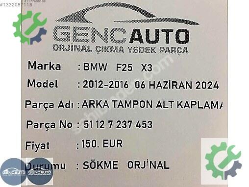 BMW X3 Bakalit 51127237453 çıkma parça