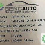BMW F25 X3 ÇAMURLUK PAÇASI ÖN SÖKME ORJ 51627213653 654 SAĞ SOL