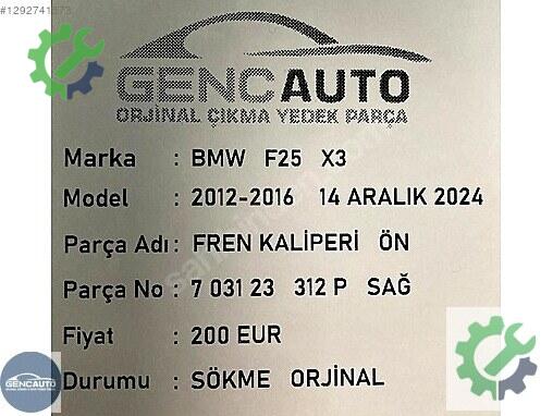 BMW X3 Kaliper 703123P çıkma parça