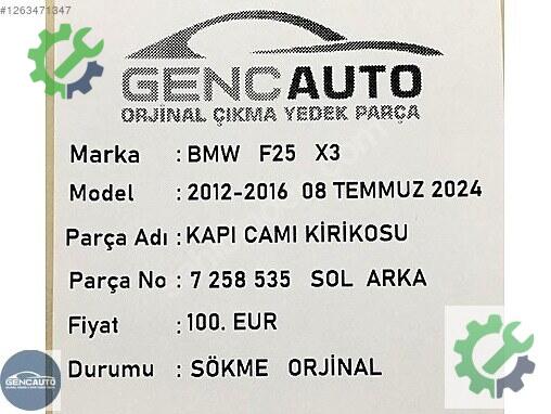 BMW X3 Sol Arka Kapı Menteşesi 7258535 çıkma parça